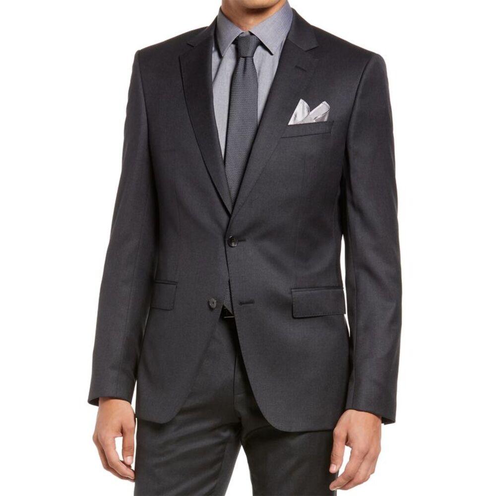 Hugo Boss Mens Slim Fit Wool Twill Suit Jacket 48 Regular Charcoal - NWT $695